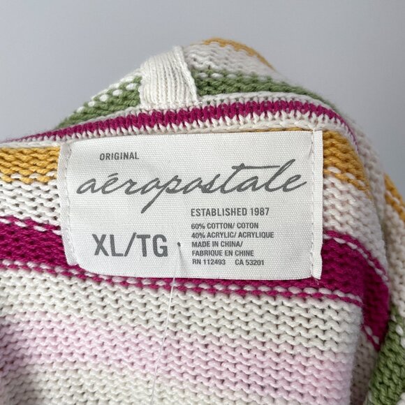 Aeropostale Rainbow Stripe Hooded Sweater Size XL Pullover Buttons NWT Y2K - Picture 3 of 11